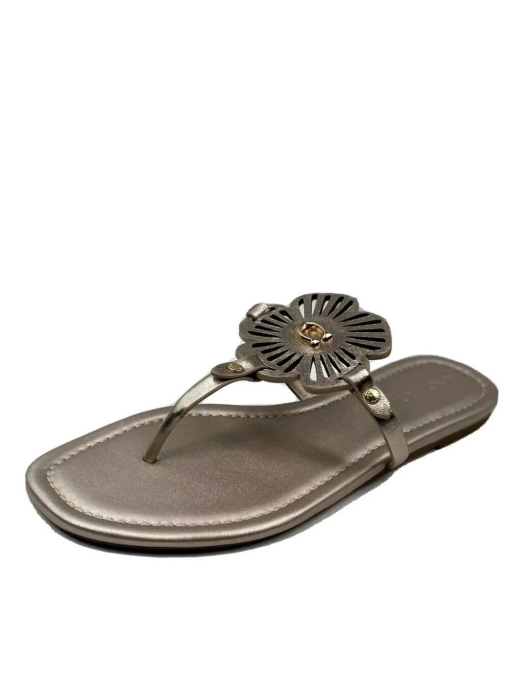 Coach Metallic Gold Leather Tea Rose Sunflower Thong Sandals Size 8.5